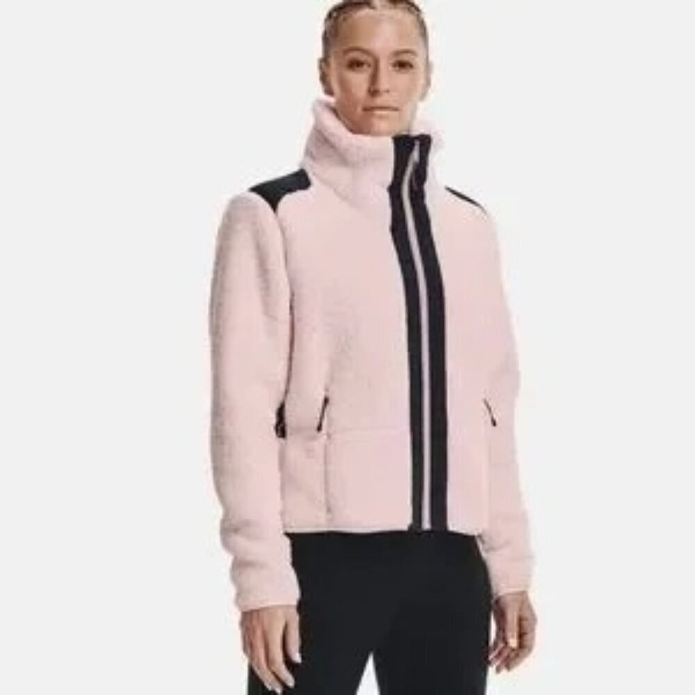 Y Under Armour Women’s Legacy Pink & Black Fuzzy Sherpa Full Zip Winter Jacket